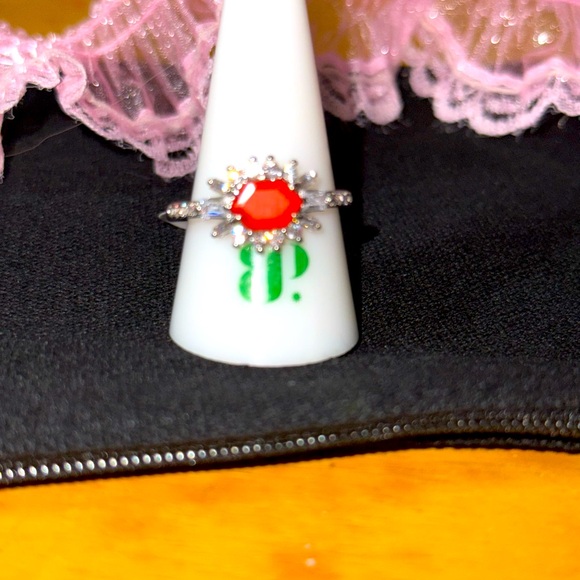 Size 11 womens ring carnelian fused w/ genuine quartz- rhodium plating - Picture 2 of 3